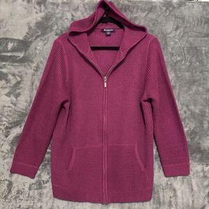 Roaman's Waffle Knit Zip Cardigan Purple Sz 12 Hooded Pockets